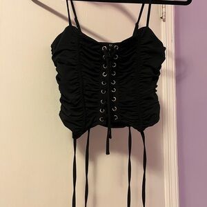 Forever 21 Black Lace-Up Crop Top